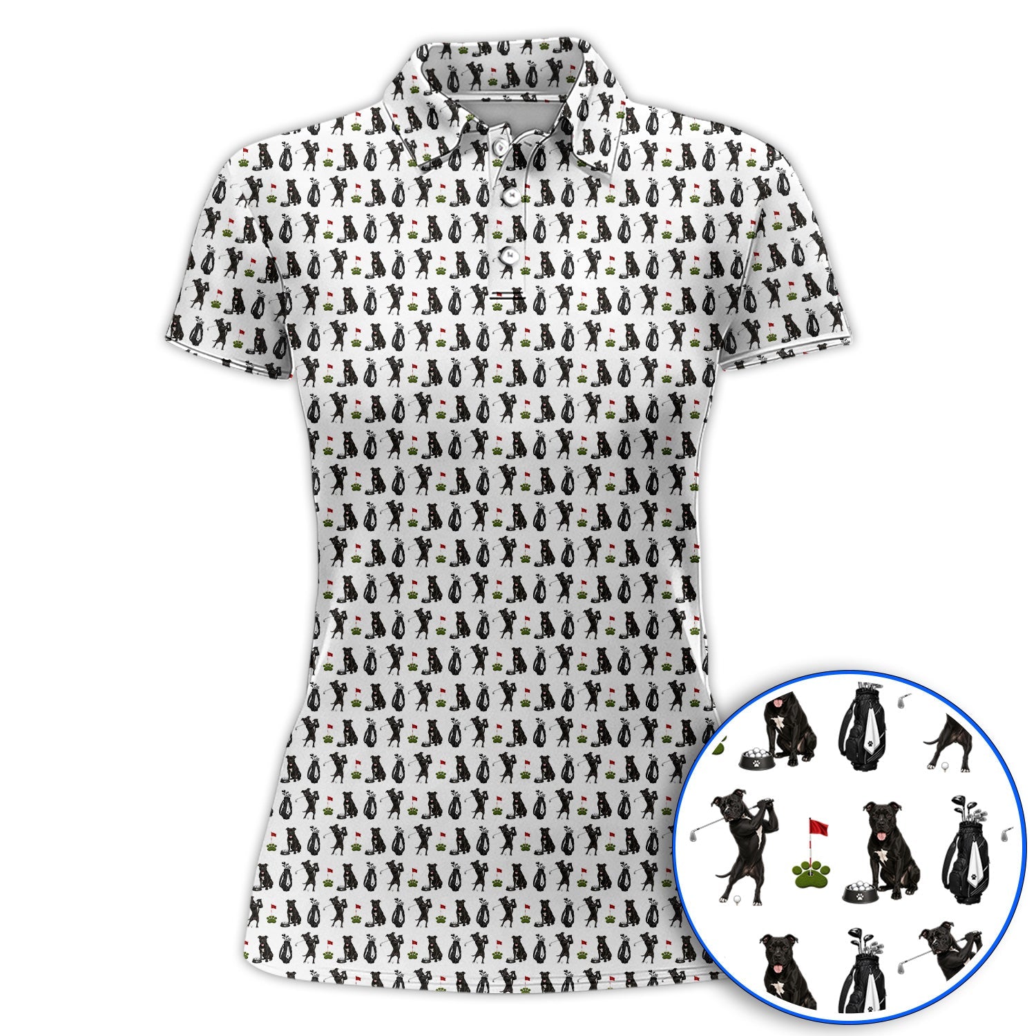 Funny Pit Bull Golf Pattern Polos, Black Pit Bull Golf Shirt for Golfer, Golf Gift For Dog Lovers
