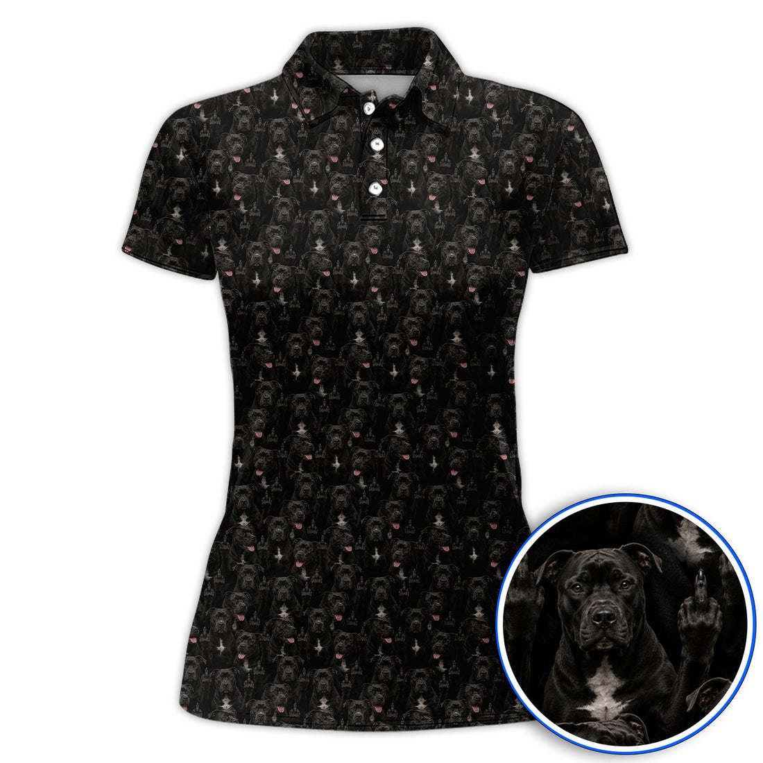 Pit Bull Middle Finger Golf Polos, Funny Pit Bull Pattern Golf Shirt for Dog Lovers, Golf Gift For Golfer