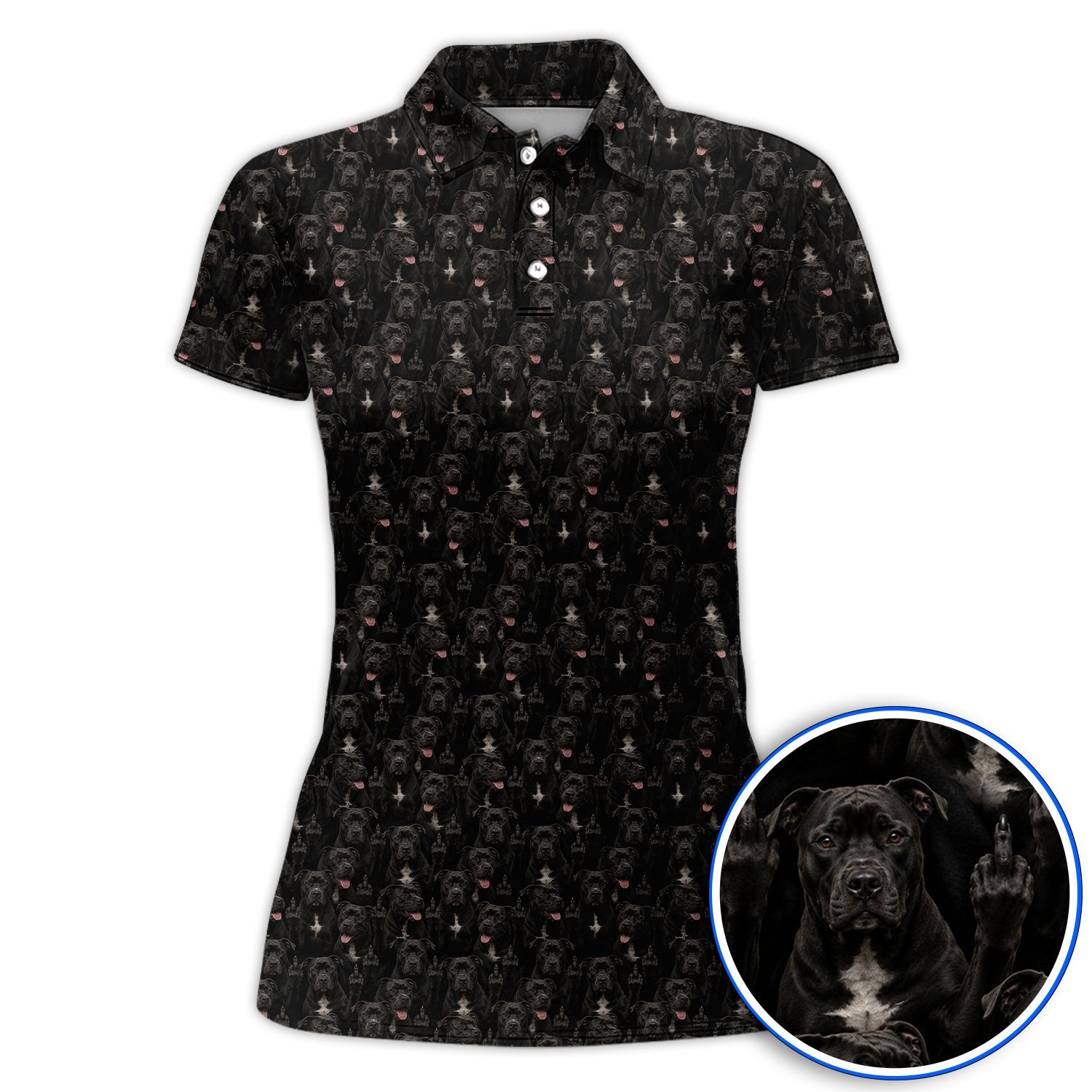 Pit Bull Middle Finger Golf Polos, Funny Pit Bull Pattern Golf Shirt for Dog Lovers, Golf Gift For Golfer