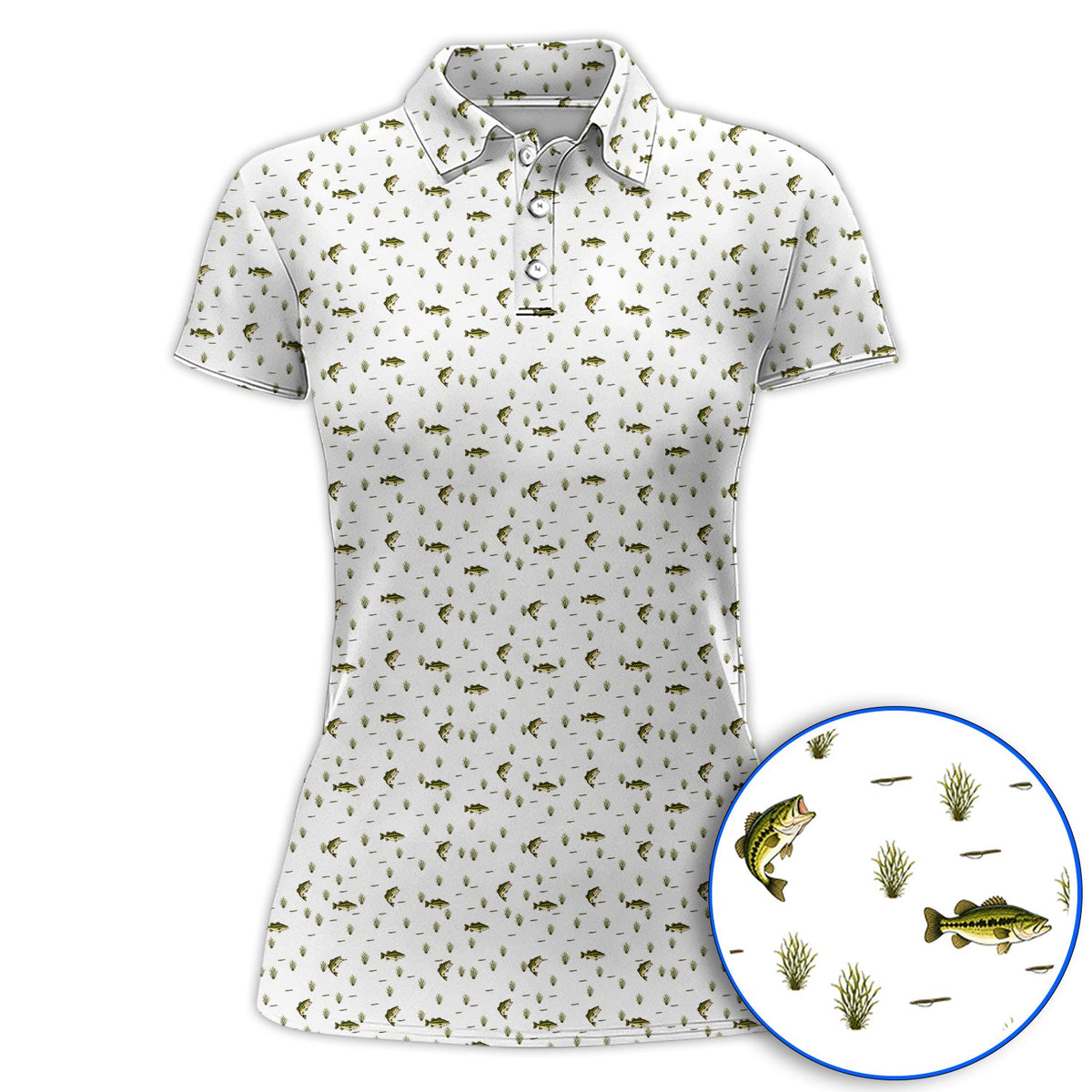 Crazy Bass Fishing Golf Shirt, Largemouth Bass Pattern Golf Polos, Golf Gift For Fishing Enthusiasts