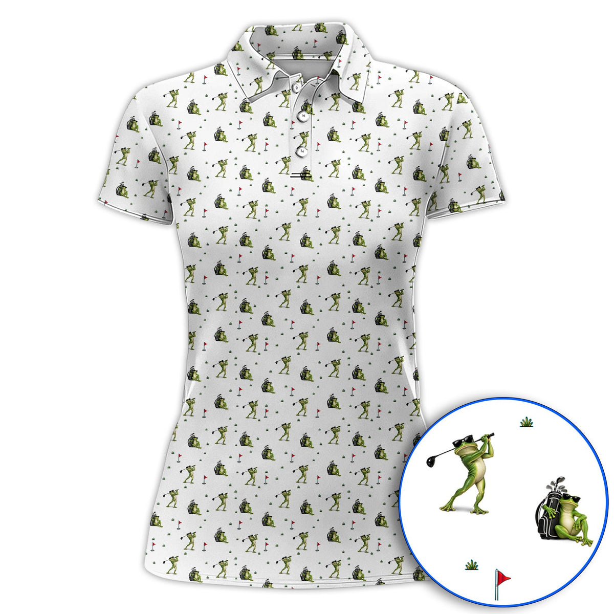 Cool Frog Golf Polos, Frog Golf Pattern Shirt, Funny Golf Gift For Golfer