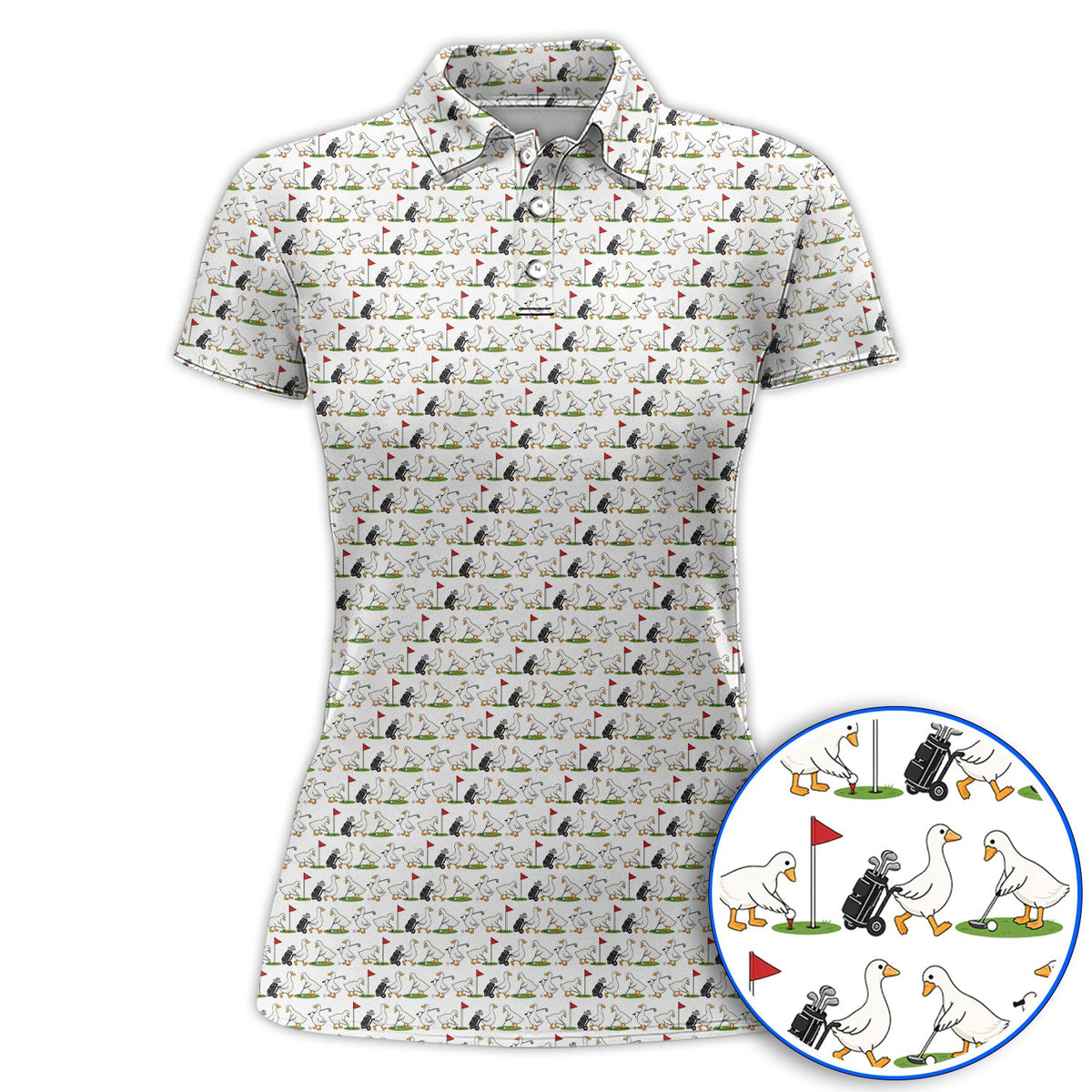 Cute Goose Golf Pattern Polos, Goose Golf Shirt, Crazy Golf Gift for Golfers