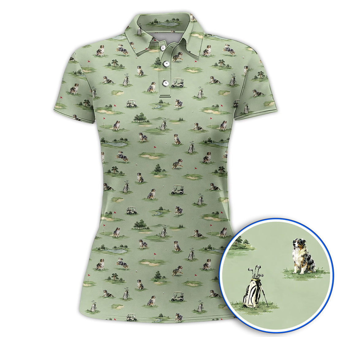 Australian Shepherd Golf Shirt, Aussie Dog Pattern Golf Polos, Funny Golf Gift For Golfer