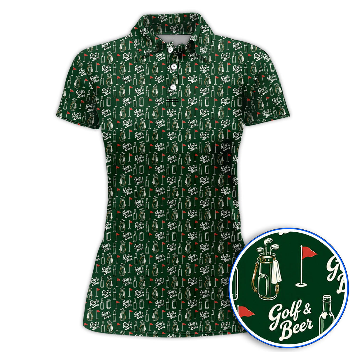 Crazy Golf & Beer Shirt, Golf Bag And Beer Bottle Pattern Golf Polos, Golf Gift for Beer Lovers