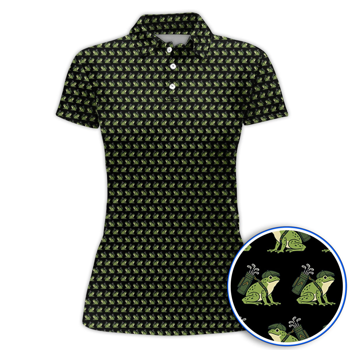 Funny Frog Golf Polos, Cute Frog Pattern Golf Shirt, Unique Golf Shirt For Golfer