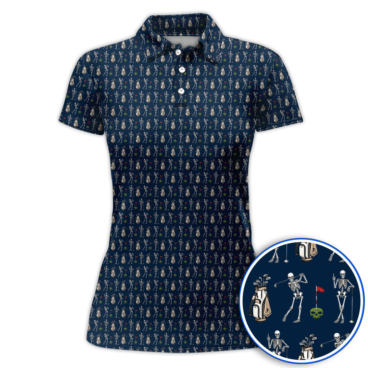 Skeleton Pattern Golf Polos, Funny Skeleton Golf Shirt, Golf Gift For Golfer