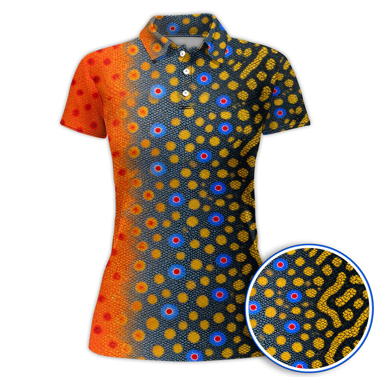 Brook Trout Skin Golf Polos, Vibrant Orange Spotted Fish Scale Pattern Golf Shirt, Crazy Golf Gift For Golfers