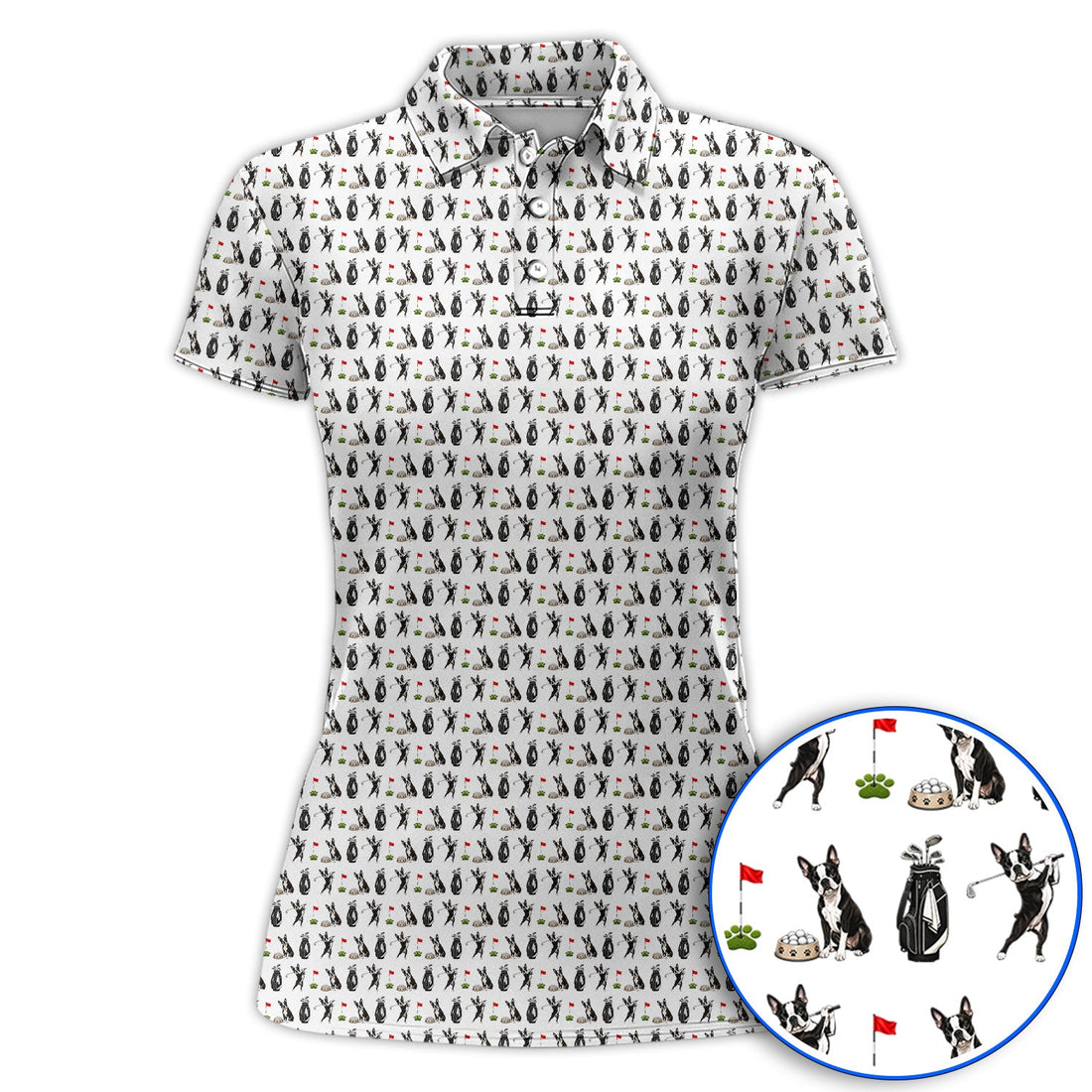 Funny Boston Terrier Pattern Golf Polos, Boston Terrier Golf Shirt, Golf Gift For Golfer