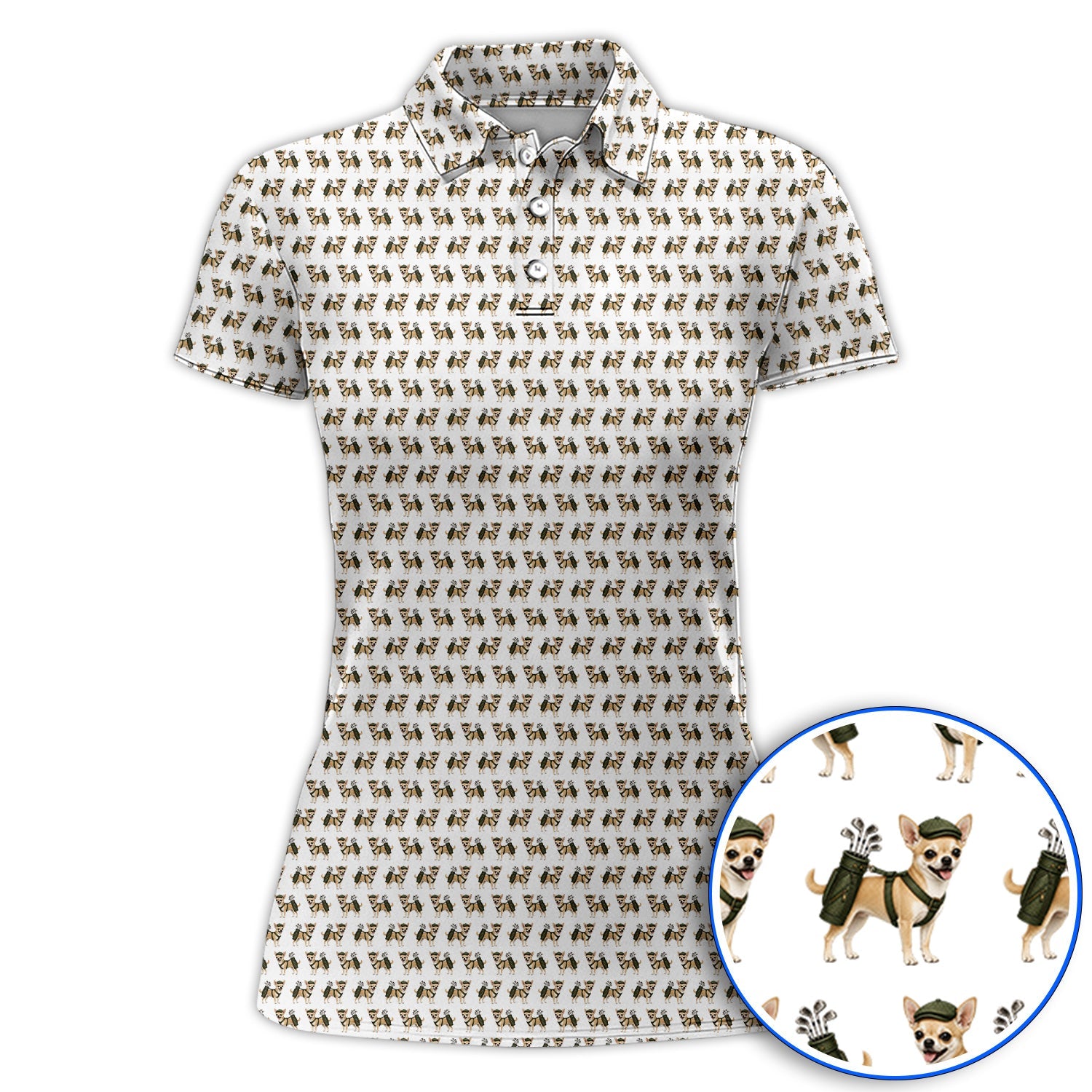 Crazy Chihuahua Golf Shirt, Cute Chihuahua Golf Pattern Polos for Dog Lovers, Golf Gift For Golfer