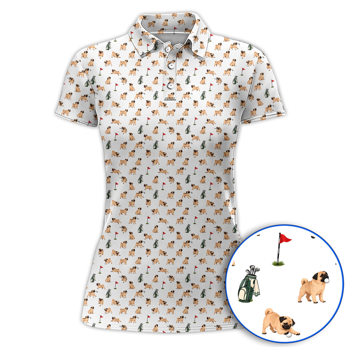 For Dog Lovers Crazy Pug Golf Polos, Pug Pattern Golf Shirt , Golf Gift For Golfers