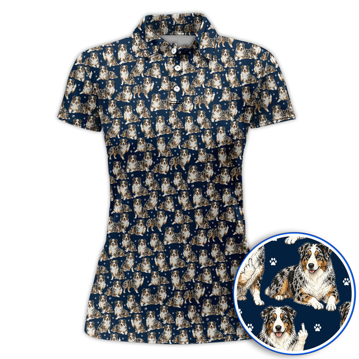 Australian Shepherd Golf Polos, Funny Blue Merle Aussie Pattern Golf Shirt, Golf Gift For Golfer