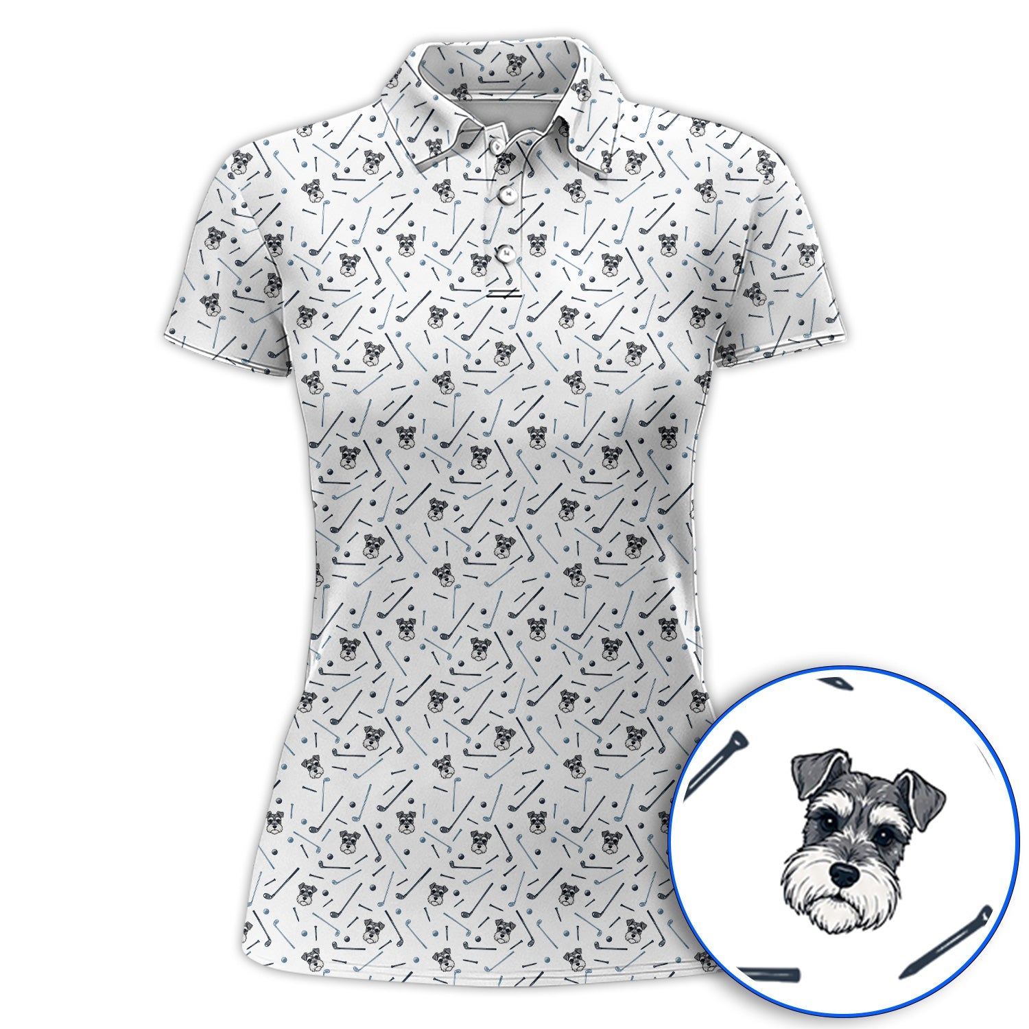 Crazy Miniature Schnauzer Pattern Golf Polos, Mini Schnauzer Golf Shirt, Dog Lover Golf Gift