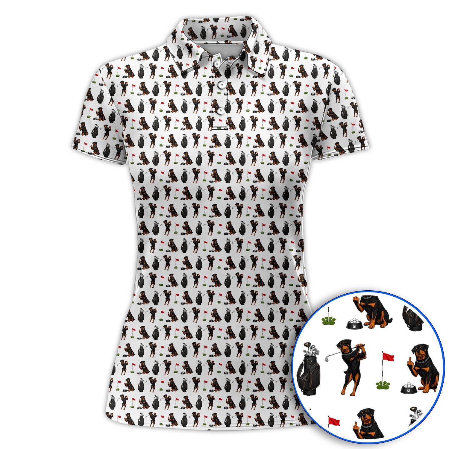 Funny Rottweiler Golf Polos, Rottweiler Pattern Golf Polos, Dog Dad Golf Shirt