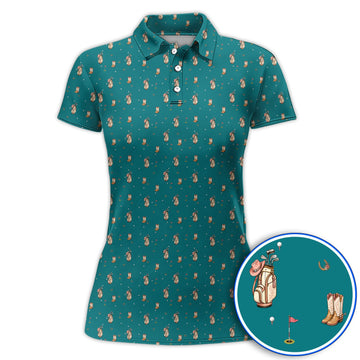 Crazy Cowgirl Golf Polos, Western Boots & Golf Bag Pattern Shirt, Golf Gift For Golfers