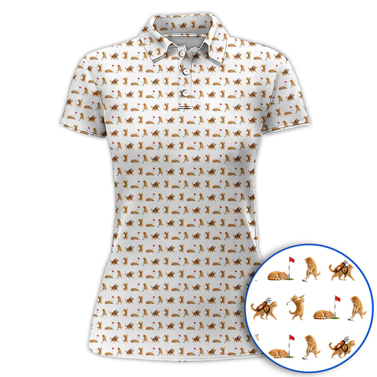 Orange Tabby Cat Golf Shirt, Funny Ginger Cat Golf Pattern Polos, Unique Golf Gift For Cat Lovers