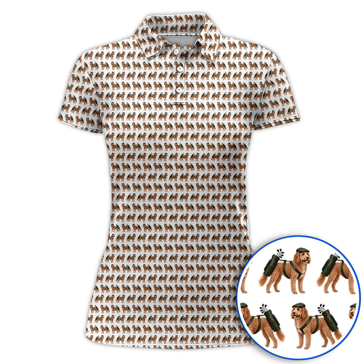 Goldendoodle Golf Polos, Funny Golfing Doodle Dog Pattern Golf Shirt, Golf Gift For Golfers