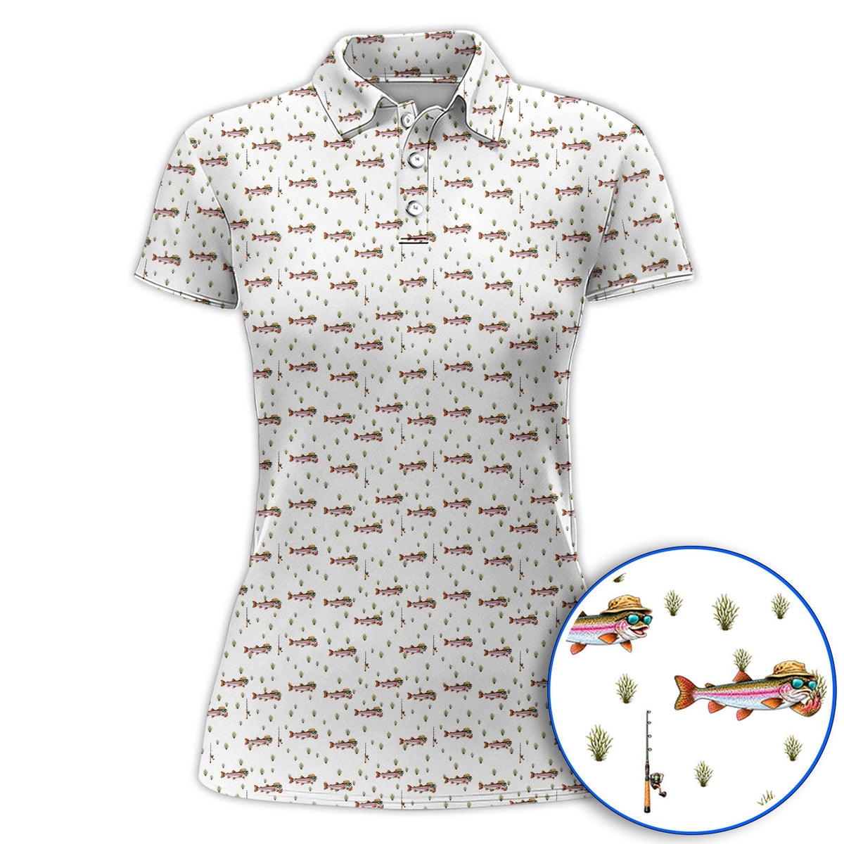 Rainbow Trout Fishing Golf Shirt, Funny Trout Fisherman Pattern Golf Shirt, Golf Gift For Fishing Lovers
