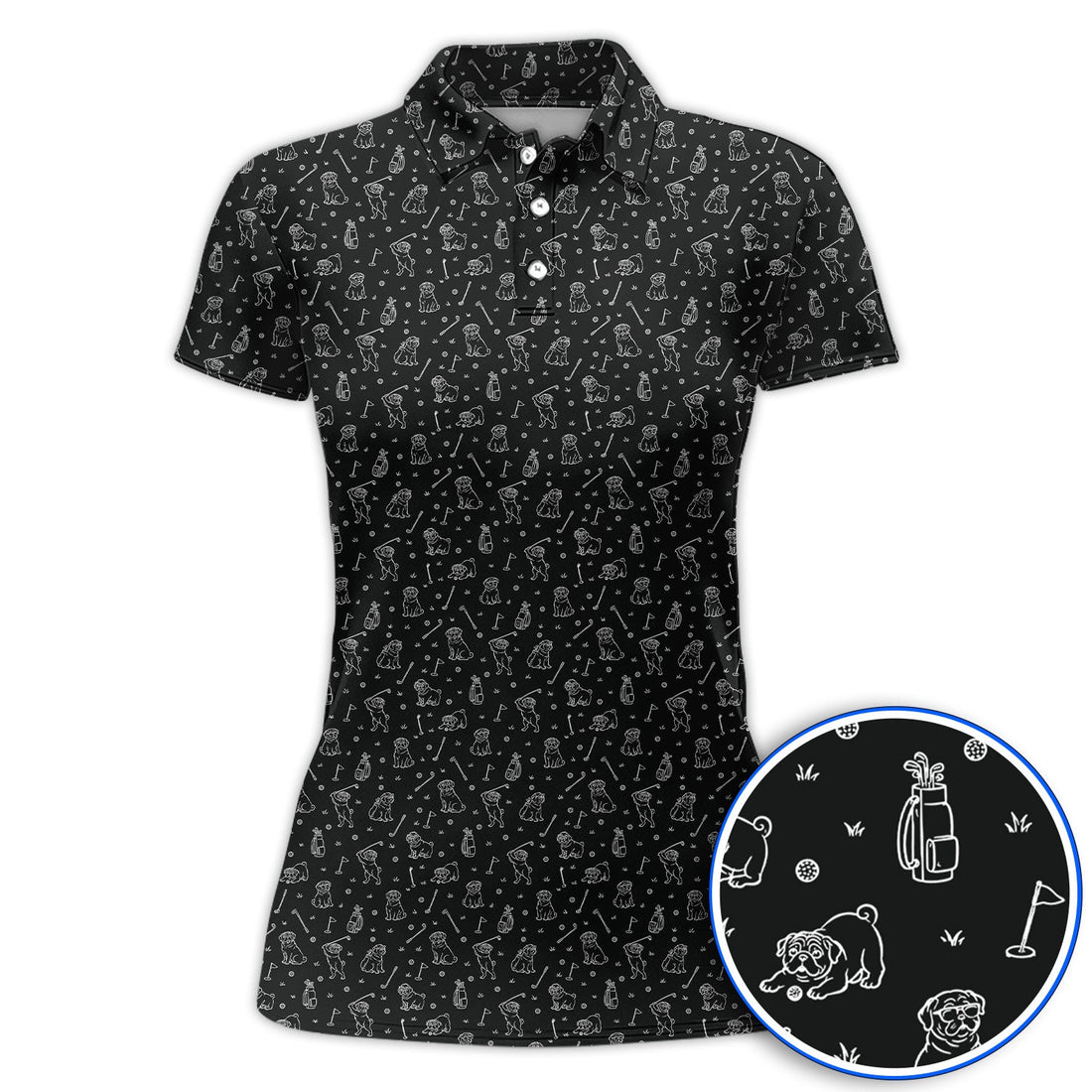 Crazy Pug Golf Shirt, Pug Pattern Golf Polos For Dog Lovers, Golf Gift For Golfers