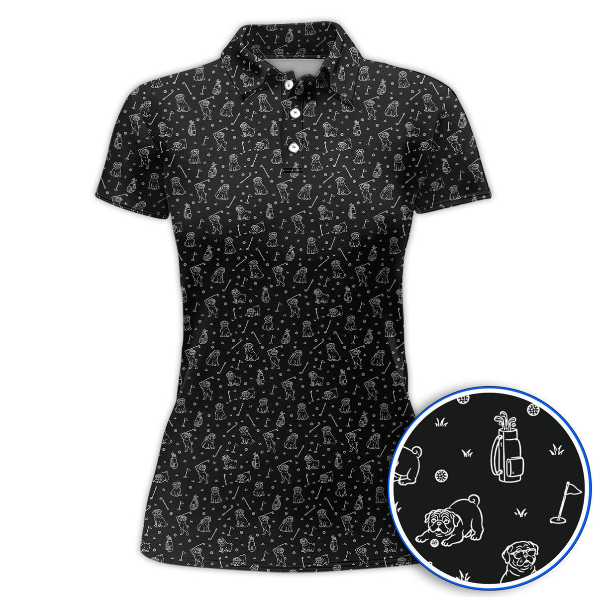 Crazy Pug Golf Shirt, Pug Pattern Golf Polos For Dog Lovers, Golf Gift For Golfers