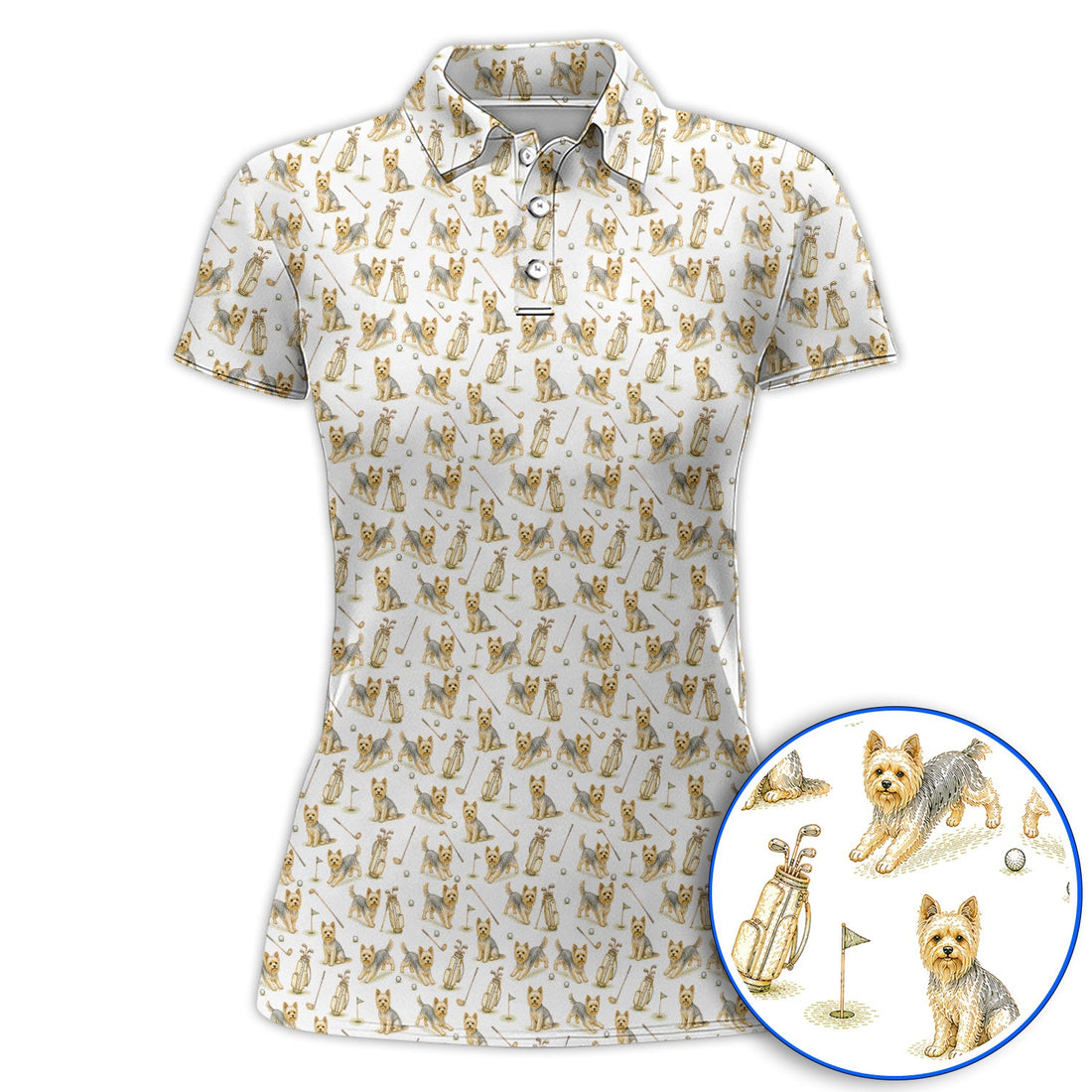 Yorkshire Terrier Golf Shirt, Vintage Yorkie Golf Pattern Polos, Cute Dog Lover Golf Apparel For Golfer