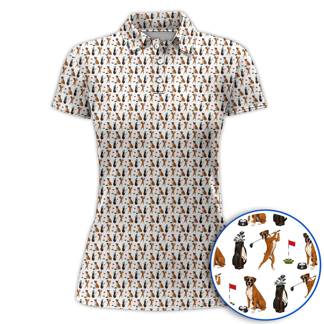 Crazy Boxer Golf Shirt, Boxer Golf Pattern Polos for Golfer, Dog Lover Golf Gift
