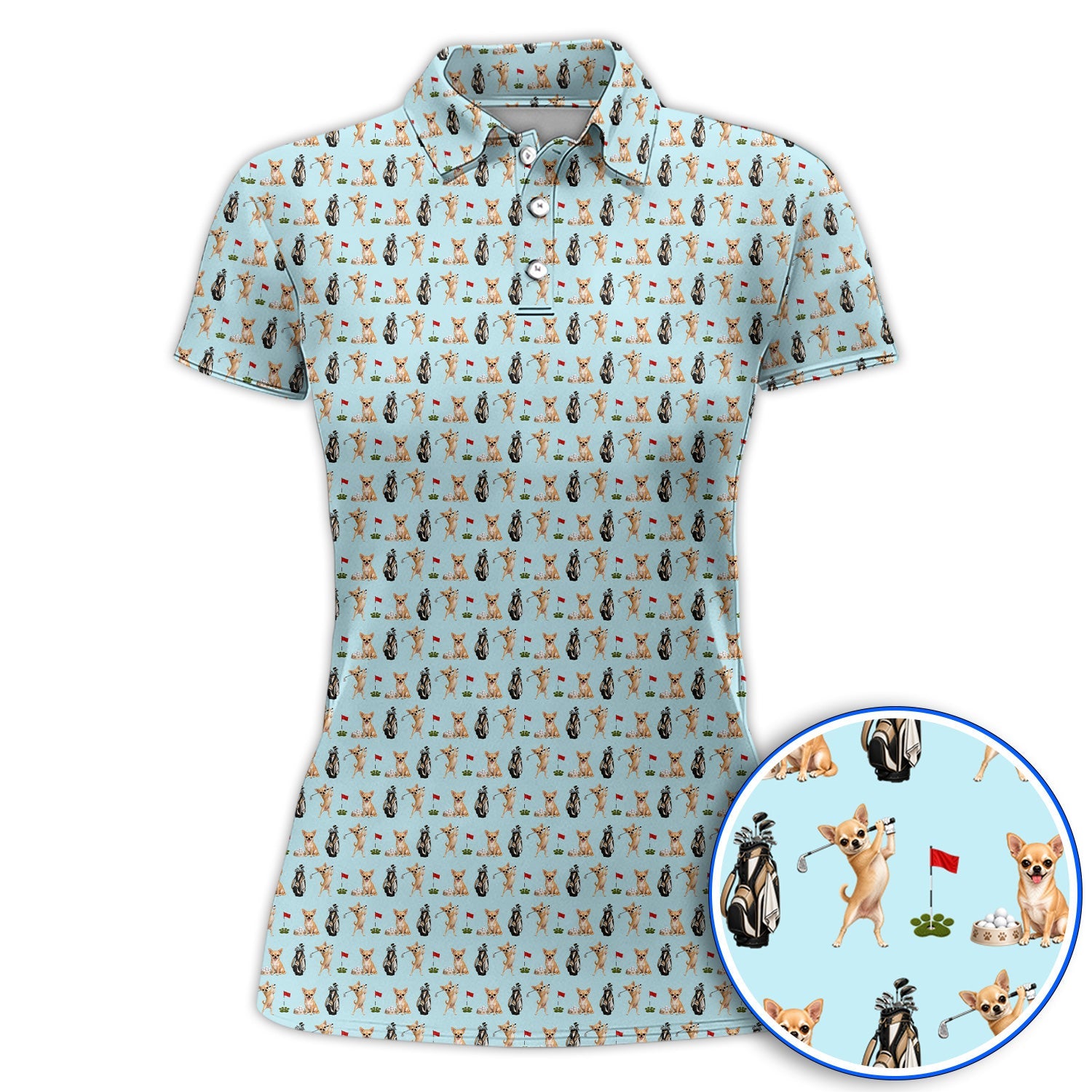 Chihuahua Golf Shirt, Cute Chihuahua Golf Pattern Polos for Dog Lovers, Funny Golf Gift For Golfer