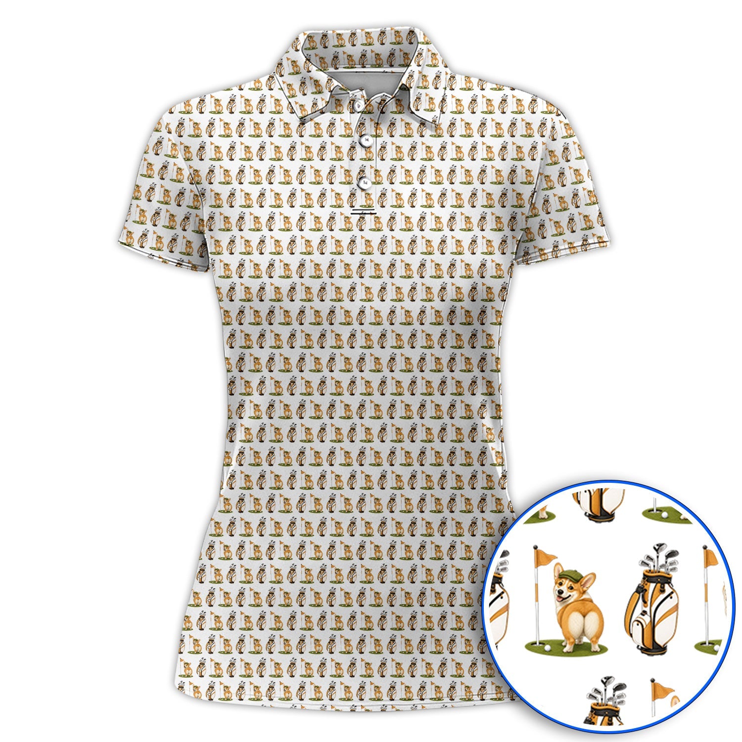 Funny Corgi Golf Polos, Corgi Pattern Golf Shirt, Golf Gift For Golfer