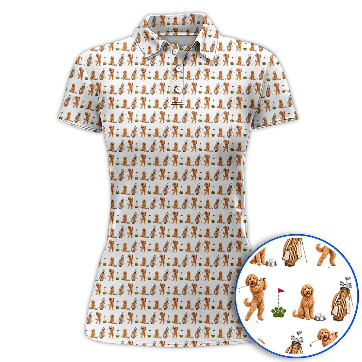 Goldendoodle Golf Polos, Dog Pattern Golf Shirt, Funny Golf Gift For Golfers