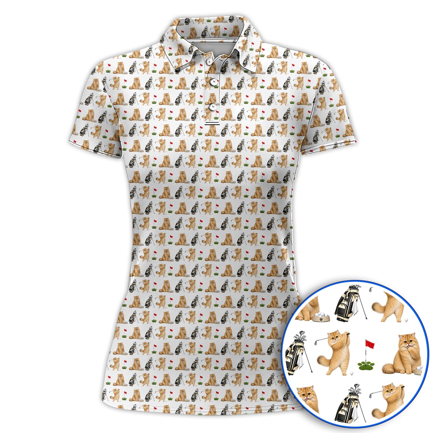 Golden British Longhair Golf Polos, Cute Golden British Longhair Pattern Golf Shirt, Golf Gift for Cat Lovers