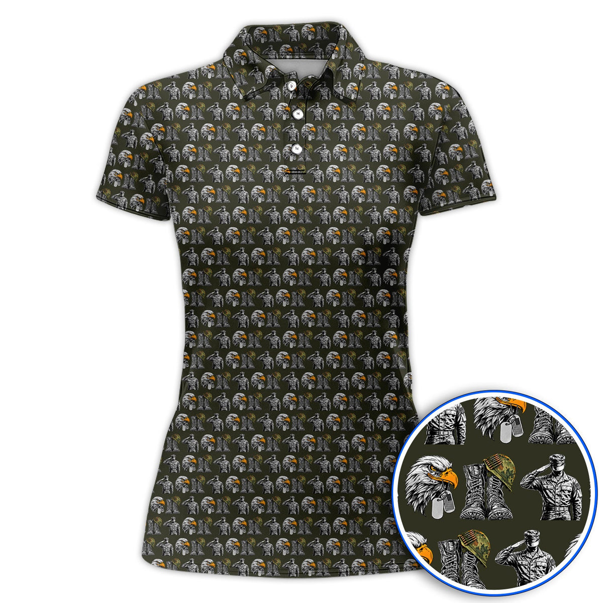 Veteran Eagle Golf Shirt, Military Soldier & Army Tribute Pattern Golf Polos, Patriotic Veterans Day Golf Gift for Golfer