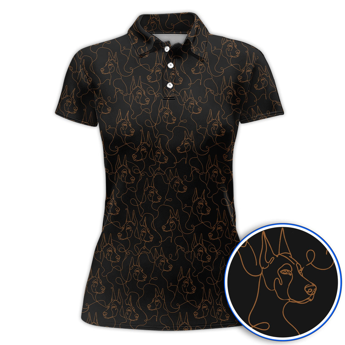 Doberman Line Art Golf Polos, Minimalist Doberman Pattern Golf Shirt, Dog Lover Golf Gift