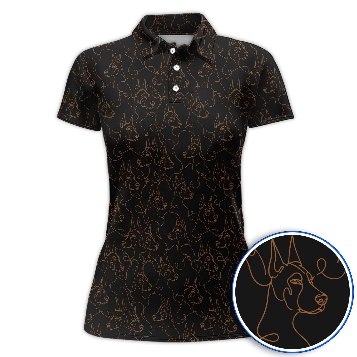 Doberman Line Art Golf Polos, Minimalist Doberman Pattern Golf Shirt, Dog Lover Golf Gift