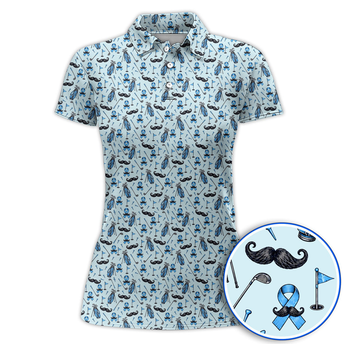 Prostate Cancer Golf Polos, Blue Ribbon Pattern Golf Shirt, Crazy Golf Gift For Golfers