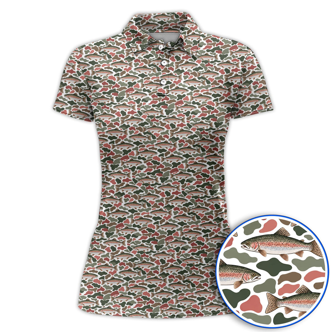Rainbow Trout Camo Golf Shirt, Trout Fishing Camouflage Pattern Golf Polos, Crazy Golf Gift For Golfer