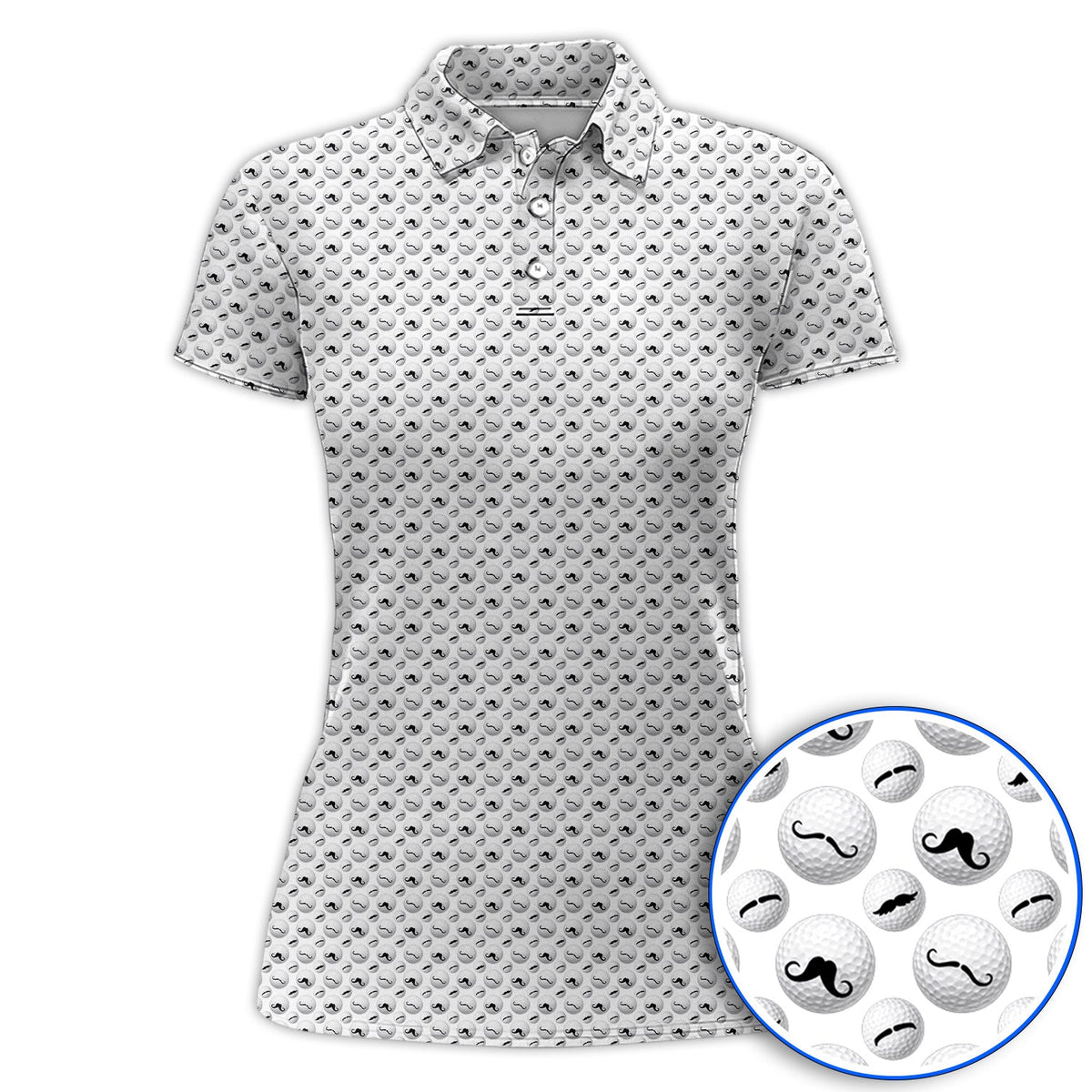 Mustache Golf Ball Polos, Funny Movember Golf Pattern Shirt, Gift for Golfers
