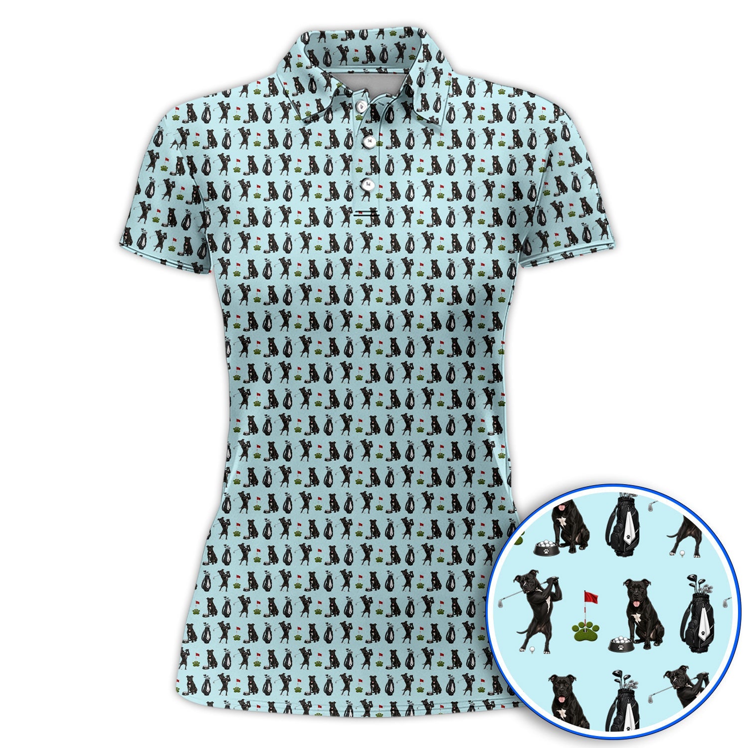 Funny Pit Bull Golf Pattern Polos, Black Pit Bull Golf Shirt for Golfer, Golf Gift For Dog Lovers