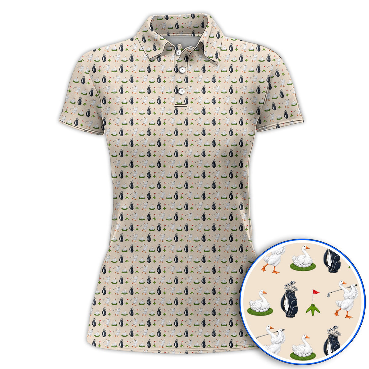 Funny Goose Golf Polos, Teal Goose & Golf Pattern Shirt, Golf Apparel Gift For Golfer