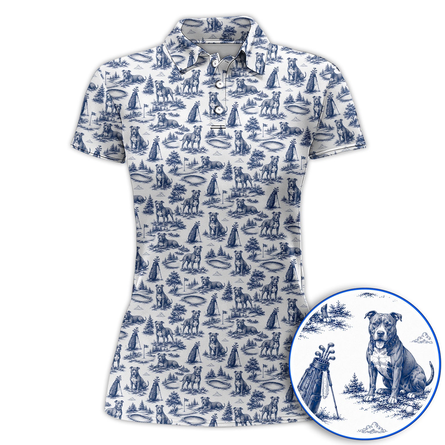 Crazy Pit Bull Golf Polos For Golfer, Toile de Jouy Pit Bull Pattern Golf Shirt, Dog Lover Golf Gift
