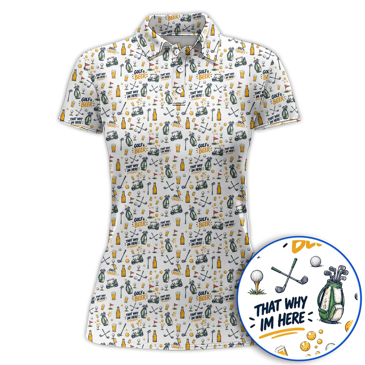 Funny Golf & Beer Shirt, Golf Cart And Beer Pattern Golf Polos, That’s Why I’m Here Golf Gift For Golfer