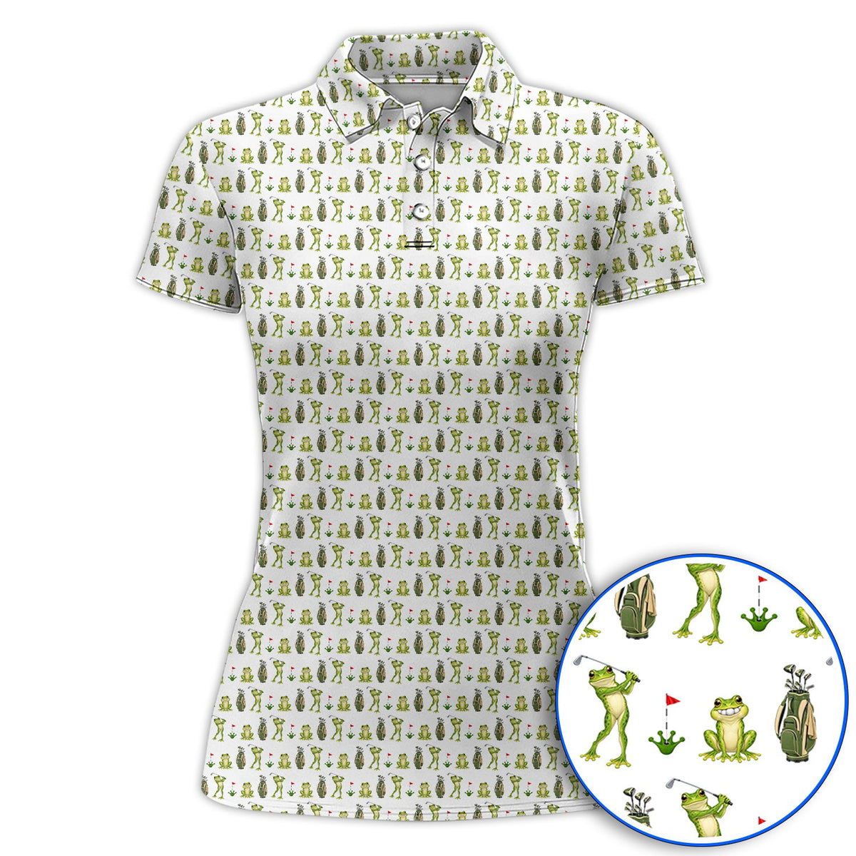 Frog Golf Shirt, Cute Frog Golf Pattern Polos, Crazy Golf Gift For Golfers
