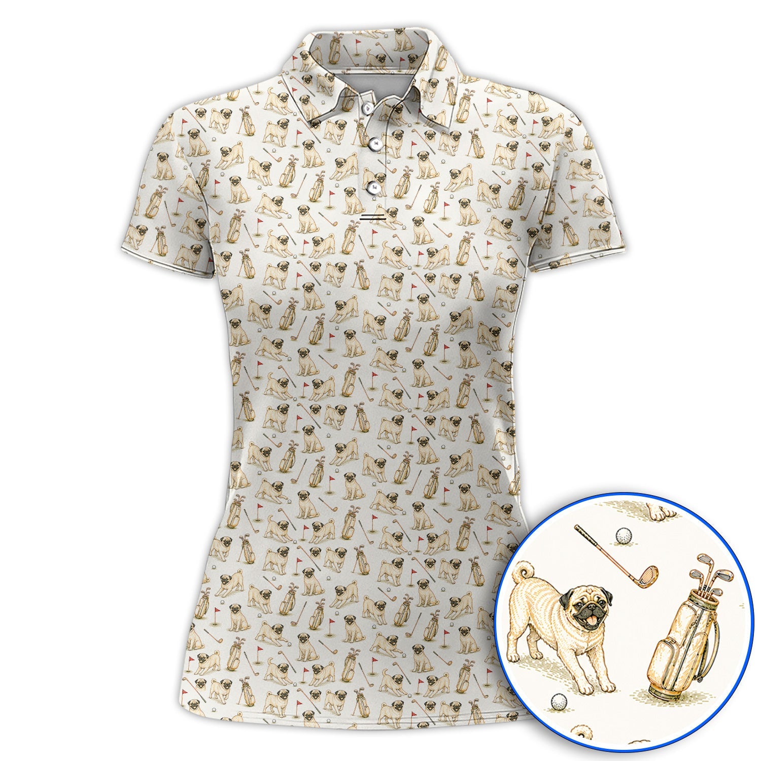 Funny Pug Golf Shirt, Pug Pattern Golf Polos, Crazy Golf Gift For Golfer