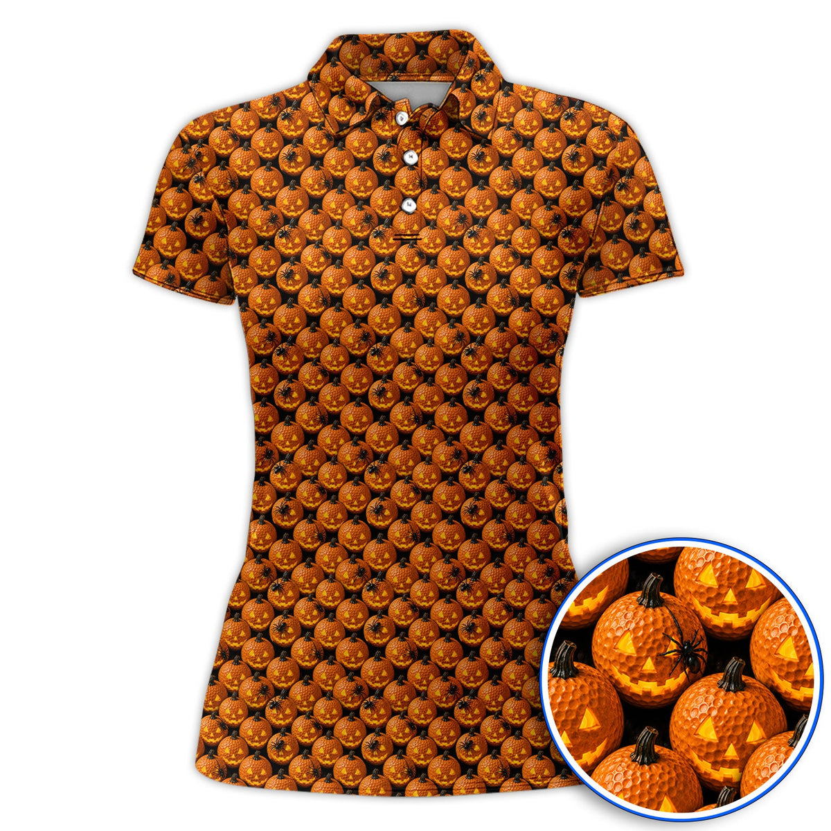 Jack-O'-Lantern Golf Polos, Halloween Pumpkin Pattern Golf Shirt, Crazy Golf Gift For Golfer