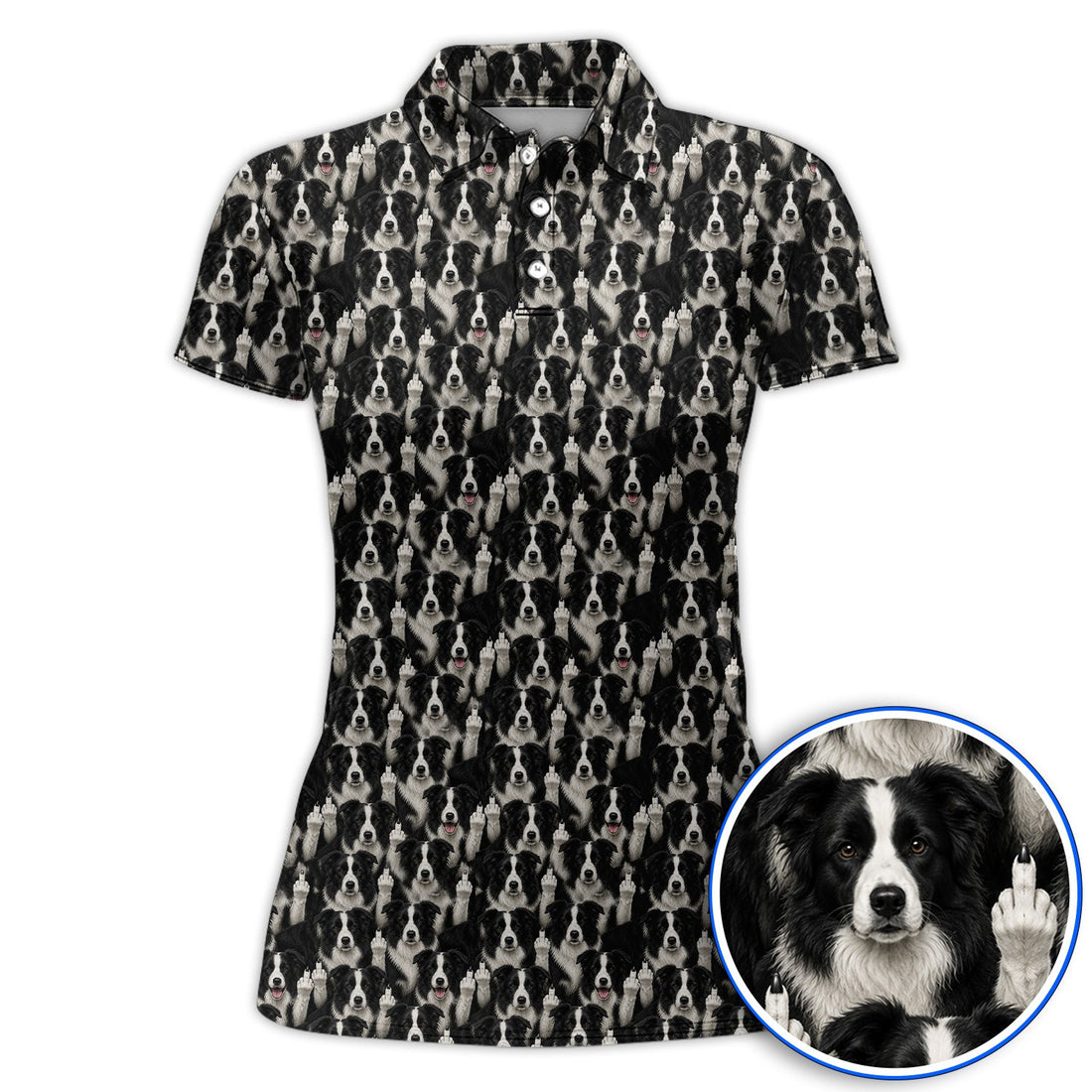 Crayzy Border Collie Golf Shirt, Border Collie Pattern Golf Polos for Golfer, Dog Lovers Golf Gift