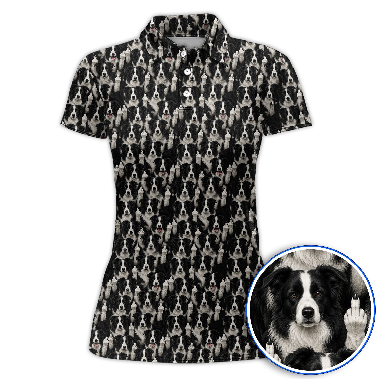 Crayzy Border Collie Golf Shirt, Border Collie Pattern Golf Polos for Golfer, Dog Lovers Golf Gift