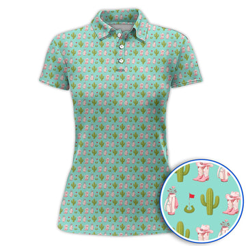 Cowgirl Pattern Golf Polos, Western Cactus Golf Shirt, Golf Gifr For Golfers