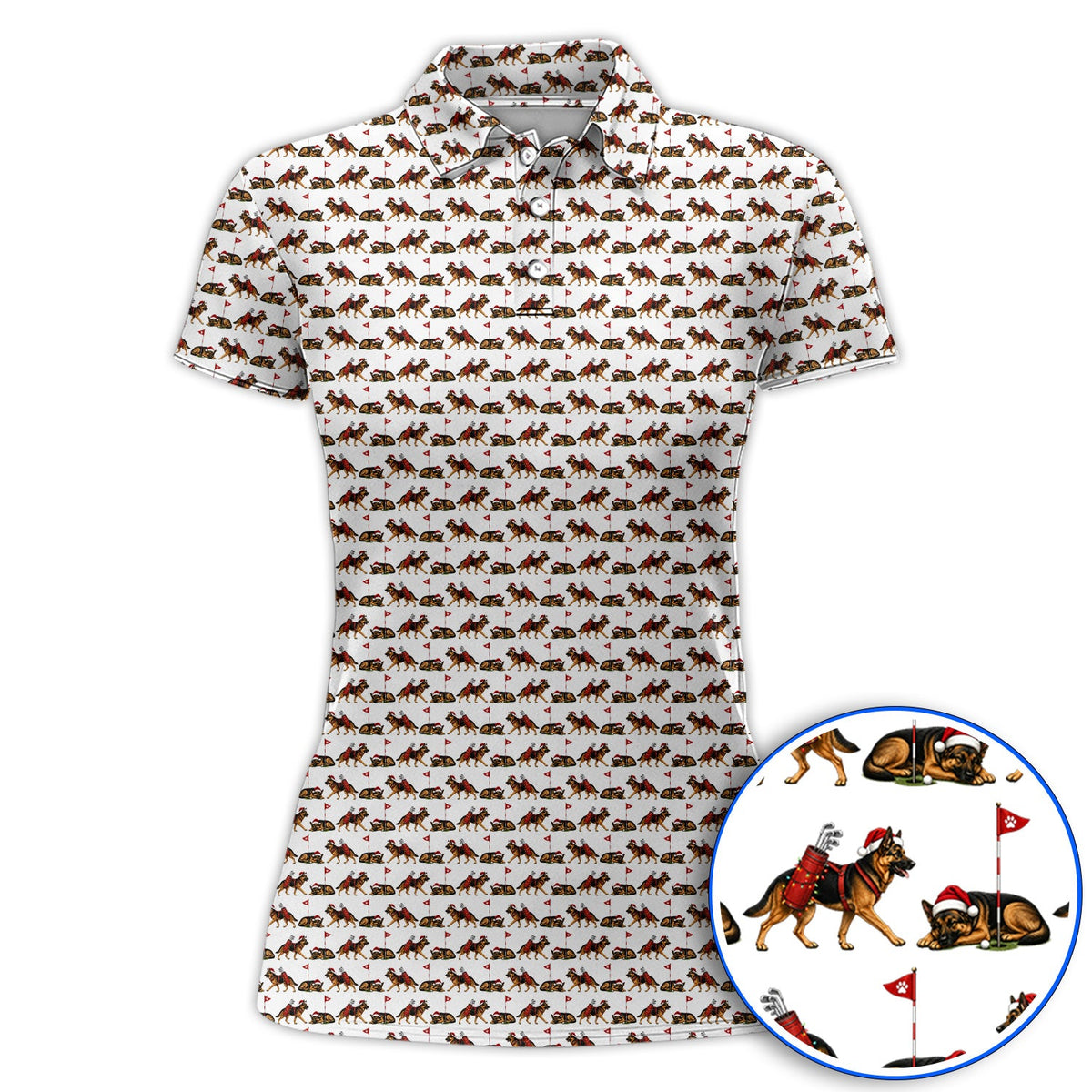 German Shepherd Christmas Golf Shirt, German Shepherd Pattern Golf Polos, Holiday Golf Gift for Dog Lovers