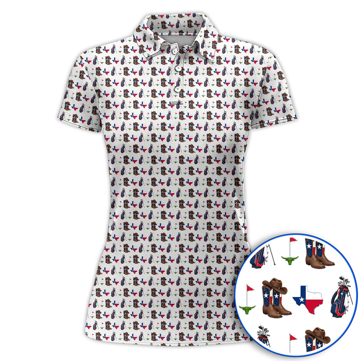 Texas Cowboy Golf Shirt, Western Texas Golf Pattern Polos, Crazy Golf Gift For Golfer