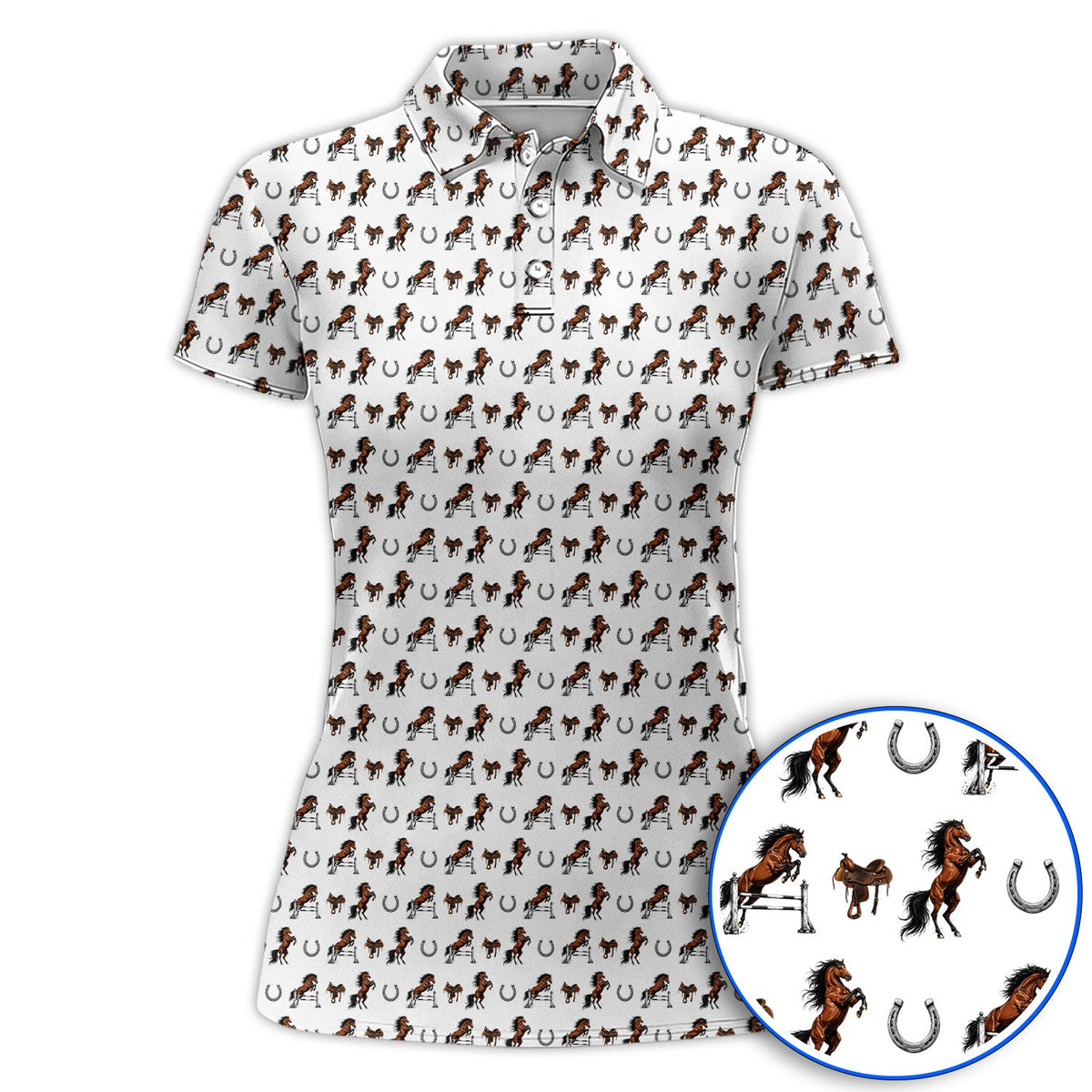 Funny Horse Golf Pattern Shirt, American Quarter Horse Golf Polos, Western Horse Gift for Golfers
