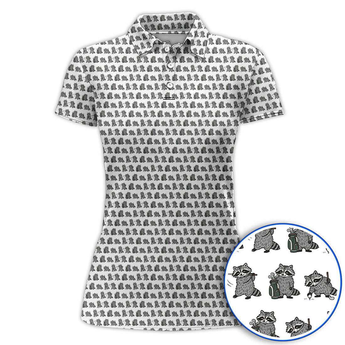 Funny Raccoon Golf Shirt, Cute Raccoon Golf Pattern Polos, Golf Gift for Golf Lovers