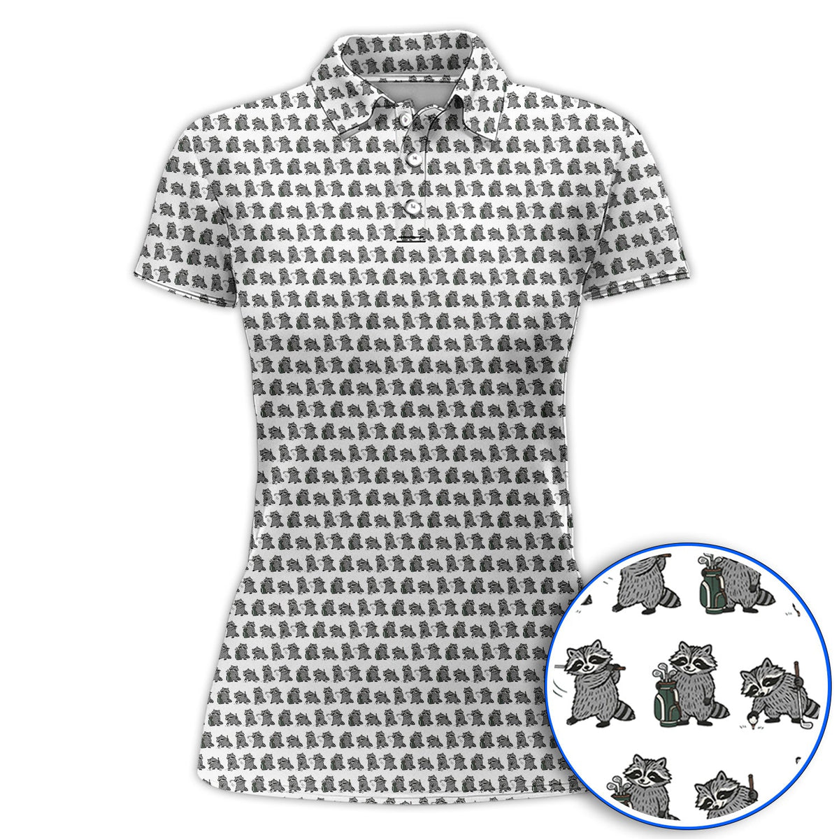 Funny Raccoon Golf Shirt, Cute Raccoon Golf Pattern Polos, Golf Gift for Golf Lovers